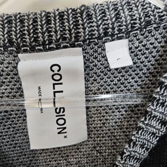 Collusion Jacquard Oversized Sweater Crew Unisex Black/Gray Size Large - Picture 2 of 4